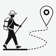 Hiking Explorer Icon &ndash; Backpacker with Map Route and Location Pin Clipart

