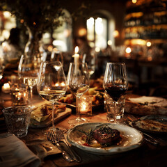 Elegant Dinner Table Setting in Cozy Restaurant