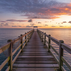 Fototapeta premium Sunset on the bridge at the beach