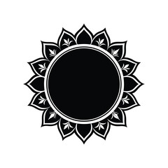 Elegant Black and White Floral Mandala Design Circular Frame with Intricate Petals..Set of black and white oval vintage frames with classic engraving ornament. Swirl, flourish, victorian, damask, 