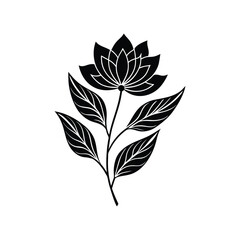 Elegant Black and White Floral Illustration  A Simple, Stylized Flower Design Perfect for Prints, Invitations, and More.Elegant Black Silhouette Botanical Art A Collection of Beautiful Flower 