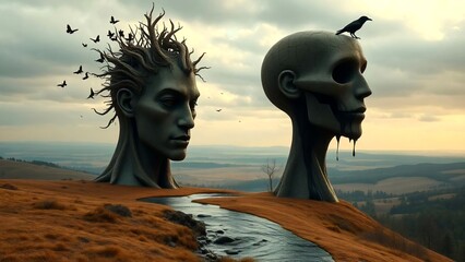 Imaginative image of a giant head