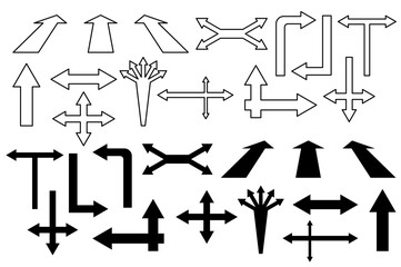 Various Directional Arrow Designs Arranged in Different Patterns for Graphic Design Use