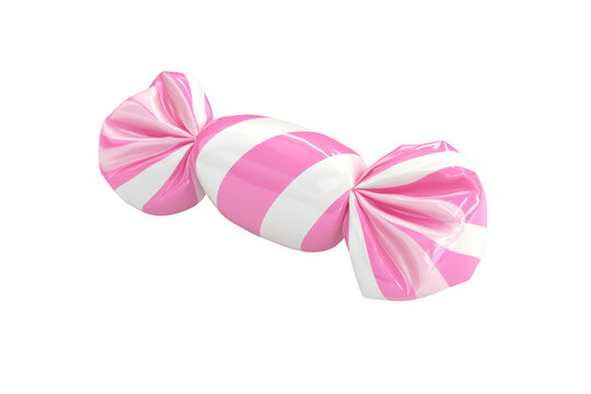 A sweet treat wrapped in pink and white stripes with twisted ends isolated on a transparent background