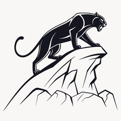 Powerful black panther silhouette atop a hill, perfect for logo design. A stylized silhouette of a black panther perched atop a stylized hill, evoking strength and wildness.