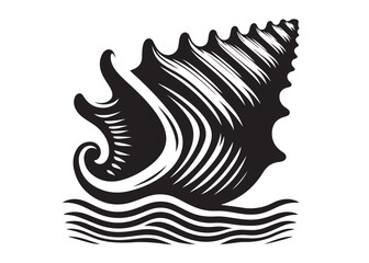 conch shell logo silhouette vector, conch shell logo icon silhouette, silhouette seashell aquatic animal black design, ornate black seashell logo silhouettes vector on a white background