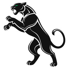 Fototapeta premium Powerful black panther silhouette atop a hill, perfect for logo design. A stylized silhouette of a black panther perched atop a stylized hill, evoking strength and wildness. 