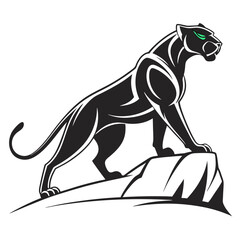 Fototapeta premium Powerful black panther silhouette atop a hill, perfect for logo design. A stylized silhouette of a black panther perched atop a stylized hill, evoking strength and wildness. 