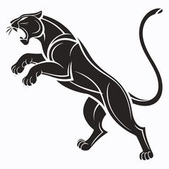 Powerful black panther silhouette atop a hill, perfect for logo design. A stylized silhouette of a black panther perched atop a stylized hill, evoking strength and wildness. 