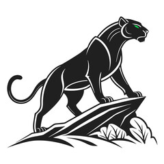Obraz premium Powerful black panther silhouette atop a hill, perfect for logo design. A stylized silhouette of a black panther perched atop a stylized hill, evoking strength and wildness. 