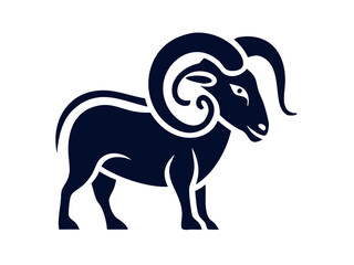 Obraz premium Silhouette of a ram, perfect for design elements and animal icons. A clean, bold silhouette of a ram, facing to the side, against a plain white background. 