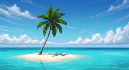 Serene Island Paradise Lone Palm Tree on a Tropical Beach