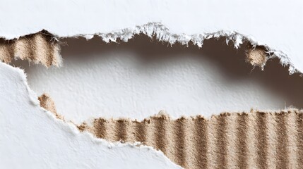 Torn White Paper Revealing Corrugated Cardboard Texture