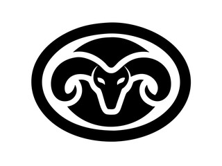 Obraz premium Silhouette of a ram, perfect for design elements and animal icons. A clean, bold silhouette of a ram, facing to the side, against a plain white background. 