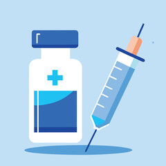 Syringe and vaccine vial with sparkling effects symbolizing safe injection and medical care