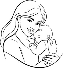 Mother Holding Baby – Single Line Art Depicting Maternal Love