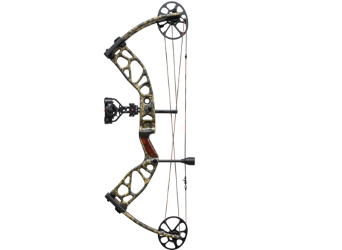 Modern compound bow with camouflage pattern isolated on transparent background