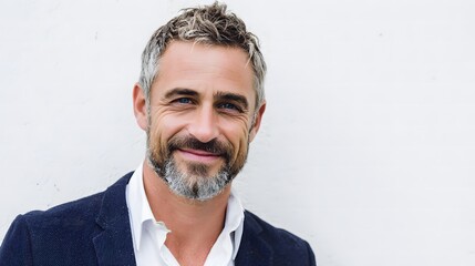 Confident Mature Man with Gray Hair and Beard Smiling Portrait