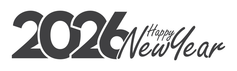 Modern 2026 happy new year typography in black on transparent background