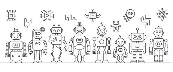 Robot, AI, vector, technology, outline, cartoon, cute, icon, illustration, isolated