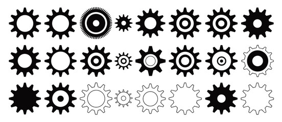 Gears set, cogwheel collection, machine parts, engineering, mechanism, industry, design elements, technology, black and white, components