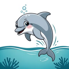 Naklejka premium A cute cartoonish dolphin illustration on white background 