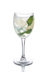 Hugo Spritz cocktail in glass isolated on white background