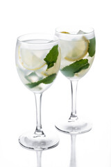 Hugo Spritz cocktail in glass isolated on white background