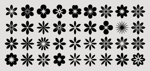 Set of black flower blossom silhouettes vector design element graphics collection