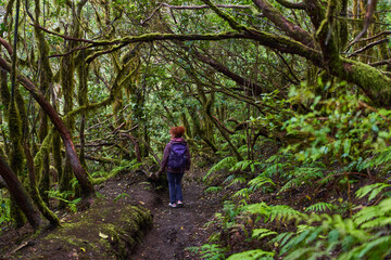 Woman hiking in the laurisilva forest