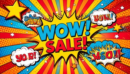 Retro comic book-inspired background with explosive shapes, speech bubbles, and bold text