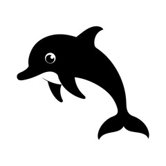 Obraz premium Cartoon dolphin full black silhouette cute marine animal vector illustration