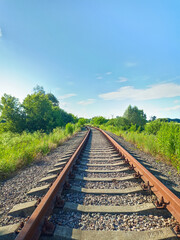 Fototapeta premium railway, rails through forest and field