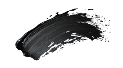 Thick black acrylic or oil paint brush stroke with textured bold artistic mark abstract expression isolated on white background