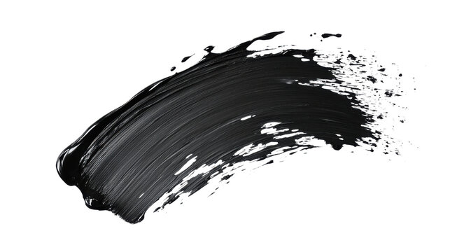 Thick black acrylic or oil paint brush stroke with textured bold artistic mark abstract expression isolated on white background