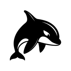 Naklejka premium Orca head full black silhouette killer whale marine predator vector illustration