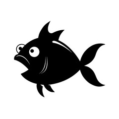 Fototapeta premium Surprised fish full black silhouette cartoon ocean expression vector illustration