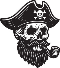 pirate skull with beard smoking pipe vector illustration