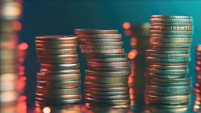 A large pile of golden coins on a table, representing wealth and financial value.