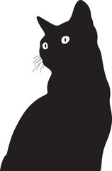 Obraz premium Silhouette of the Cat's Curiosity: A black cat, its silhouette stark against the background, turns its head with an air of focused intrigue. Its eye reflects an intense interest.