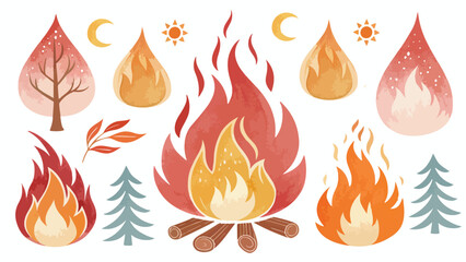 
"Watercolor Fire Elements Collection – Vector Flames, Campfire Silhouettes & Painted Bonfire Stains"