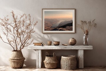 Rustic Interior with Landscape Art