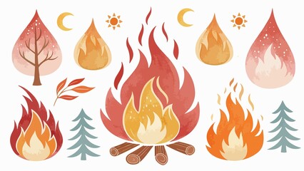 
"Watercolor Fire Elements Collection – Vector Flames, Campfire Silhouettes & Painted Bonfire Stains"