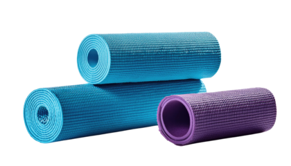Rolled Yoga Mat: A collection of rolled yoga mats, showcasing vibrant colors and textures, inviting you to begin a journey of wellness, mindfulness, and physical rejuvenation.