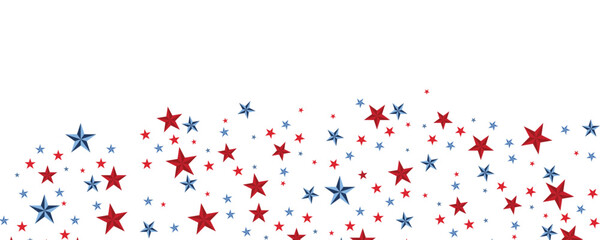 paper stars in USA flag colors Happy 4th of July, USA Independence Day vector banner template. White background. Material design for greeting card, flyer layout, poster.