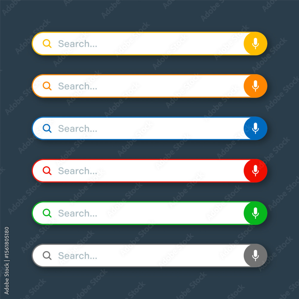 Fototapete Various search bar templates. Internet browser engine with search box, address bar and text field. UI design, website interface element with web icons and push button. Vector illustration