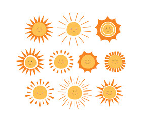 Cute Hand Drawn Summer Beach Sun Cartoon Elements Collection