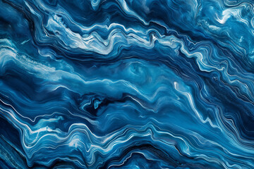 Obraz premium Waves of blue and white paint create a mesmerizing abstract artwork showcasing fluid movement and depth. Generative AI