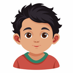 Obraz premium toddler boy, black hair boy, toddler portrait, child portrait, boy face, baby boy, young boy, cute kid, cartoon boy, white background, flat design, kids avatar, boy clipart, preschool boy, children gr