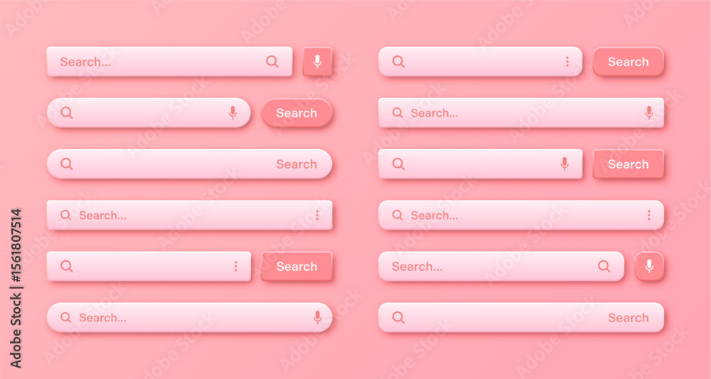 Fototapete colorful 3d search bar templates. internet browser engine with search box, address bar and text fiel